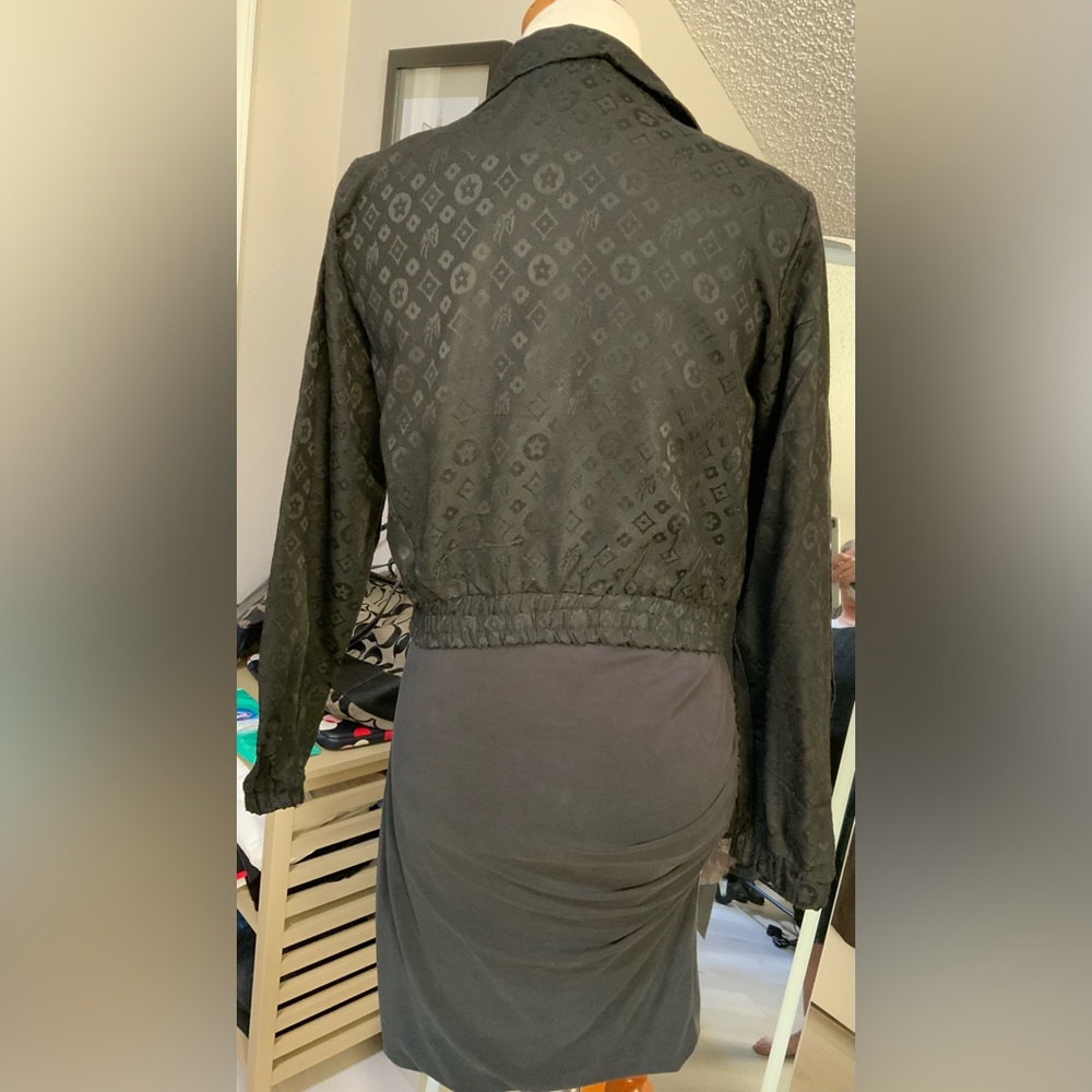 Upcycled Black Cropped Zip Jacket | Evil Eye Beaded Transfer  One-of-a-Kind - Picture 4 of 6
